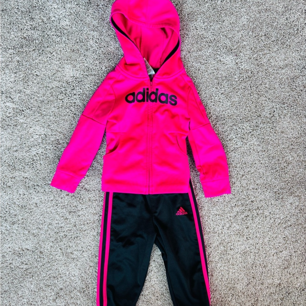 Adidas toddler tracksuit activewear jogger set pink and black 2 pieces size 2t - Picture 2 of 10
